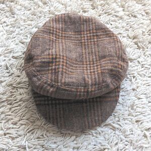 Tickled Pink Brown Plaid 70s Inspired Beret Newsboy Cap